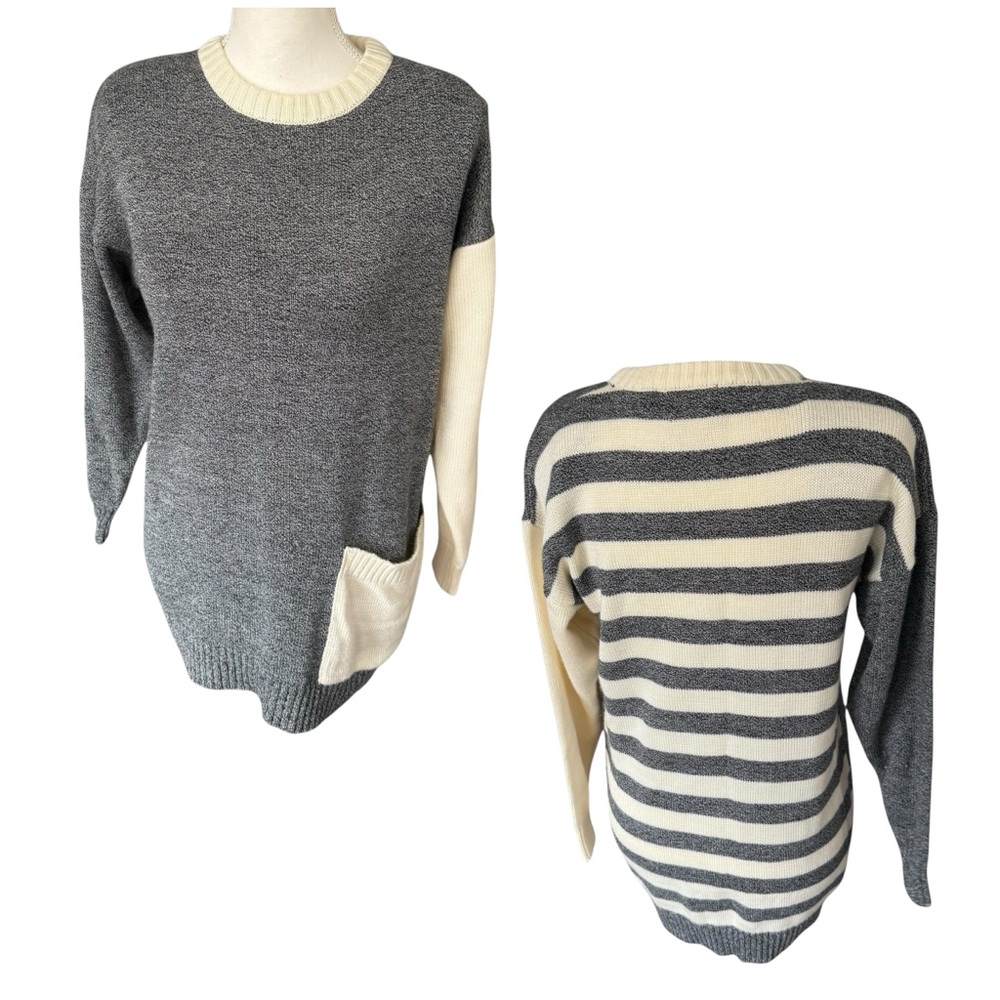 Vtg 80s 90s Pronto Moda  Cream Women's Sweater tunic small pocket rare top